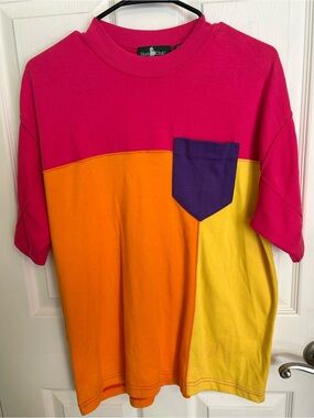 Hunt Club Colorblock Pocket Tee - Hot Pink, Orange & Yellow